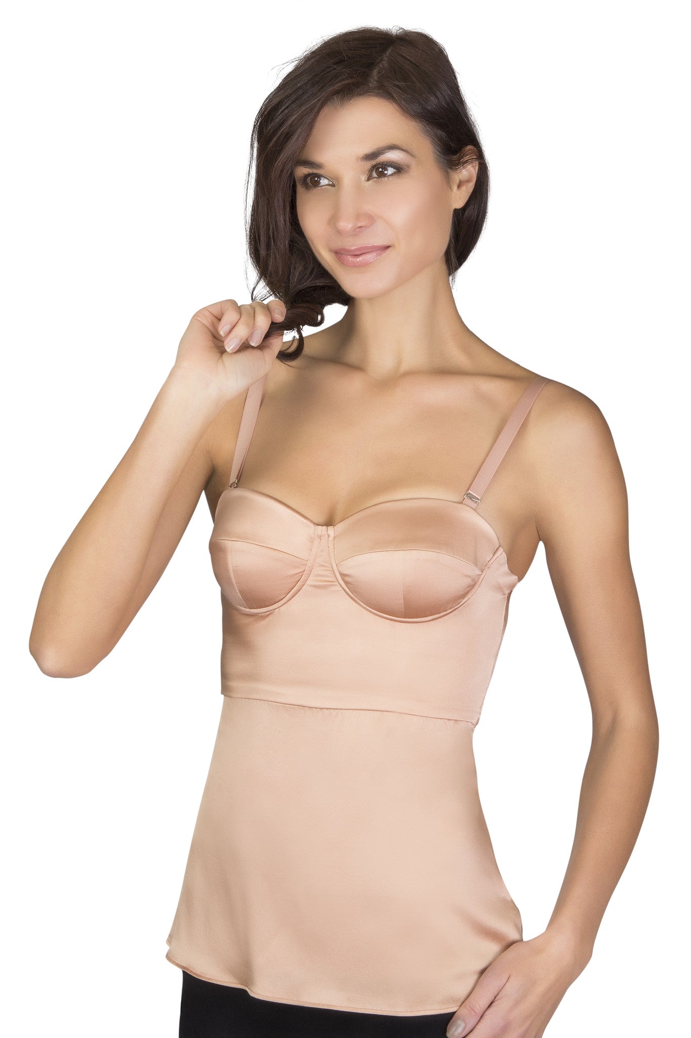 Express Body Contour Satin Corset Cami With Bra Cups Neutral Women's XL